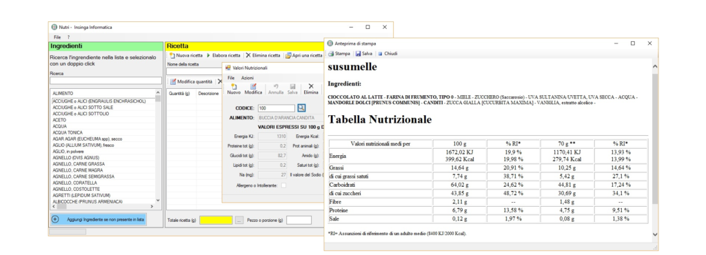 creare tabelle nutrizionali