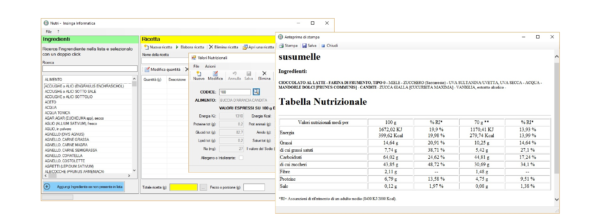 creare tabelle nutrizionali
