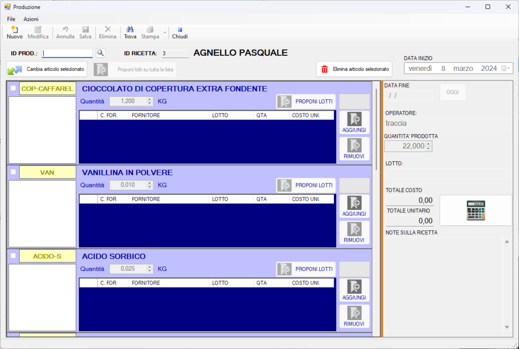 scheda di produzione HACCP